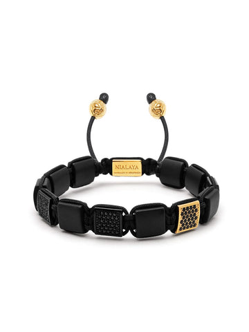 Nialaya Men's Flatbead Bracelet The CZ Flatbead Collection - Black Onyx and Black CZ